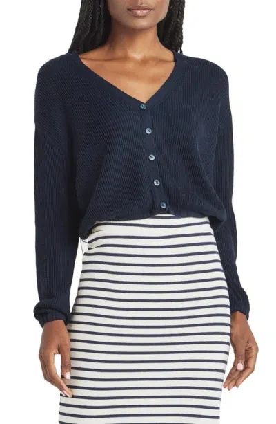 Splendid Bri Rib-knit Drop-shoulder Cardigan In Blue