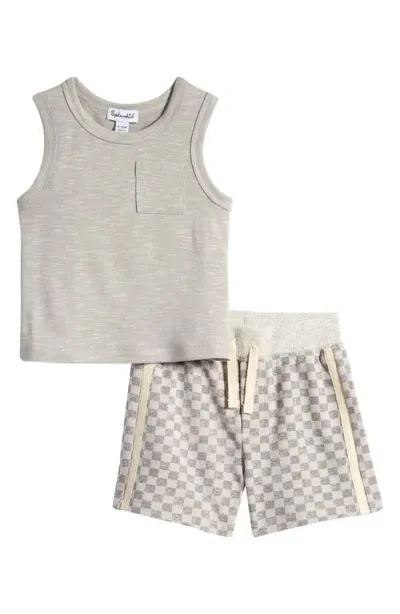 Splendid Babies'  Day At The Beach Tank & Shorts Set In Heather Grey