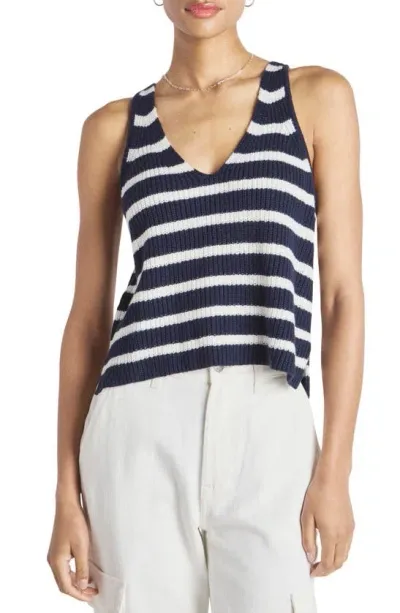 Splendid Deirdre Stripe Cotton Sweater Tank In Navy/white