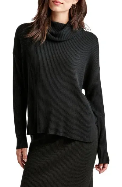 Splendid Georgie Cowl Neck Rib Sweater In Black