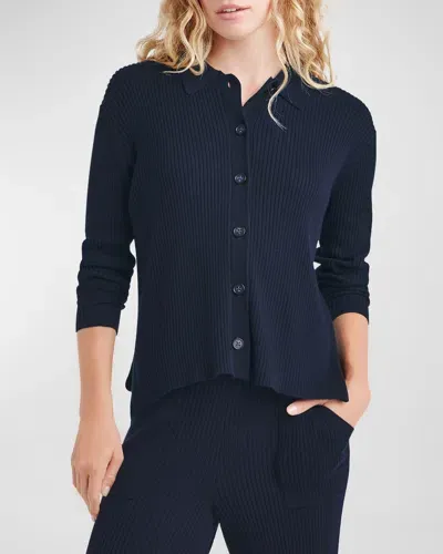 Splendid Georgie Polo Button-front Knit Sweater In Navy