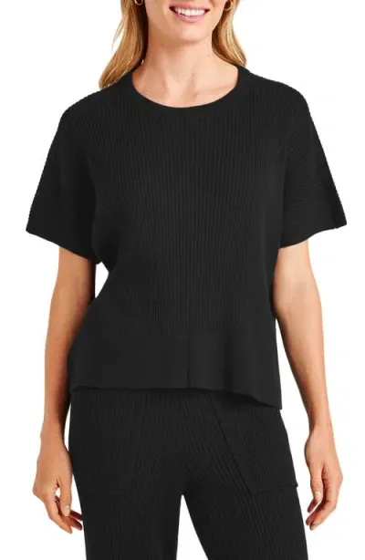 Splendid Georgie Short Sleeve Rib Sweater In Black