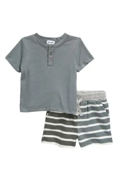 Splendid Babies'  Henley & Stripe Knit Shorts Set In Slate