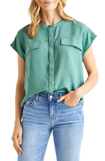 Splendid Kamryn Boxy Short Sleeve Button-up Shirt In Lagoon