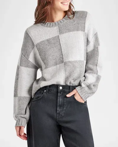 Splendid Kit Colorblock Checkerboard Sweater In Ice Heather Grey/heather Fog