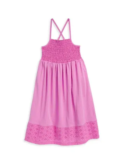 Splendid Girls' Cotton Smocked Eyelet Dress - Big Kid In Sherbet