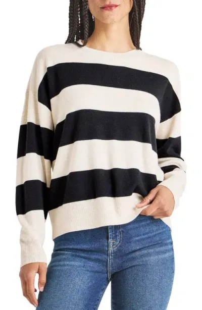 Splendid Livy Stripe Sweater In Oat Black Stripe