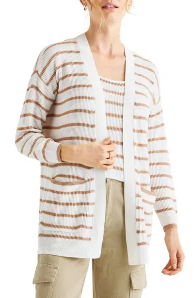 Splendid Luna Stripe Rib Cardigan In Fawn/white