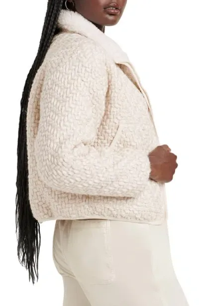 Splendid Mandie Texture Front Zip Jacket In White Sand