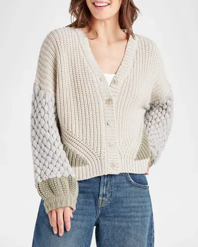 Splendid Margo Chunky Knit Cardigan In White Sand/dew