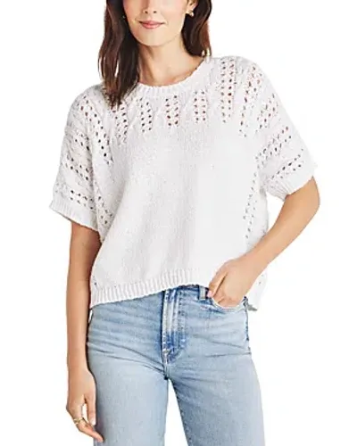 Splendid Mason Mixed Knit Short Sleeve Sweater In White