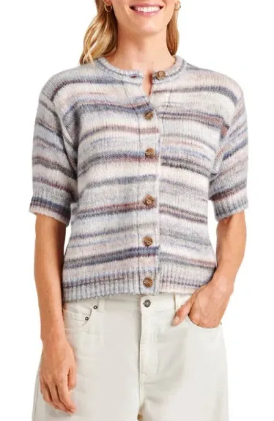 Splendid Sedona Stripe Short Sleeve Cardigan In Periwnkle