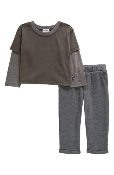 Splendid Babies'  Skater Long Sleeve T-shirt & Pants Set In Lead