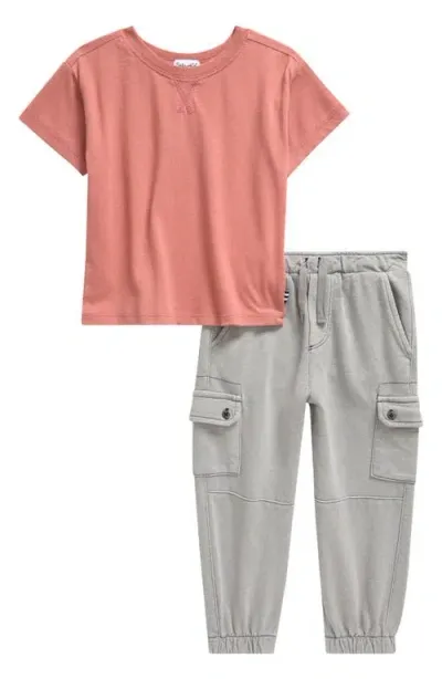 Splendid Babies'  Solid T-shirt & Cargo Joggers Set In Clay