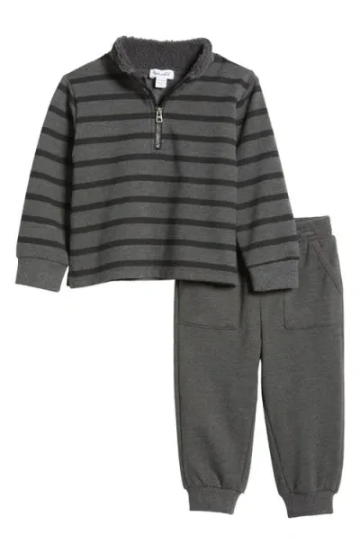 Splendid Babies'  Stripe Half Zip Sweatshirt & Joggers In Lead/black