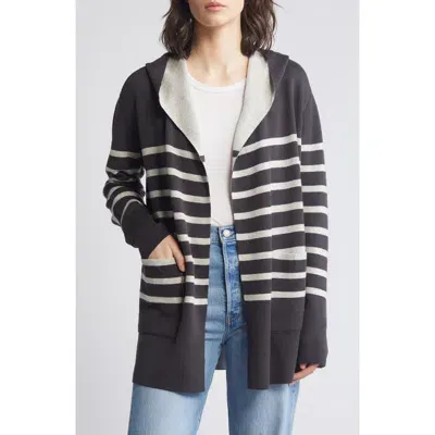 Splendid Syd Stripe Open Front Cardigan In Lead/oat