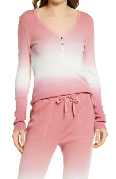 Splendid Waffle Knit Henley Top In Rose/ruby