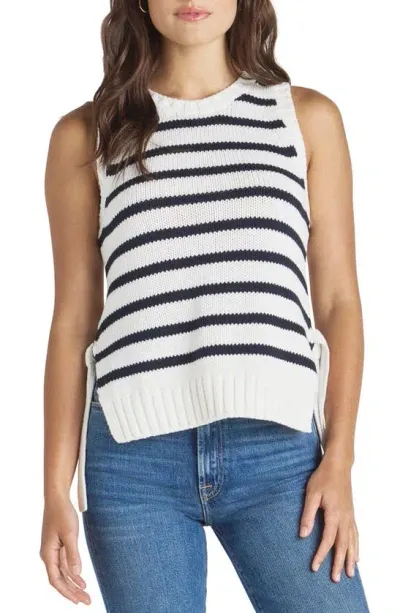 Splendid Zoey Striped Tie Sweater Tank Top In White Navy