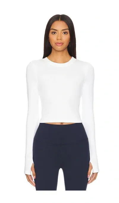 Splits59 Louise Rib Long Sleeve Crop Top In White