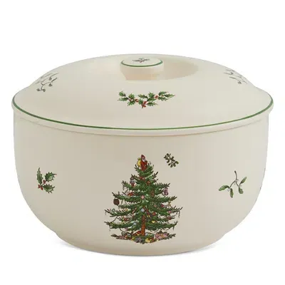 Spode Christmas Tree Round Covered Casserole In White