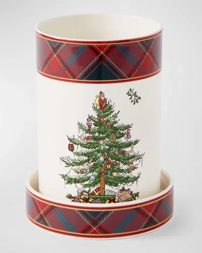 Spode Christmas Tree Tartan Wine Chiller & Coaster Set In Green