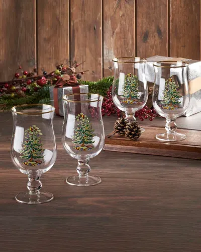 Spode Christmas Tree Tulip Glasses, Set Of 4 In Green