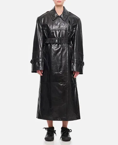 Sportmax Alfeo Leather Trench Coat In Black