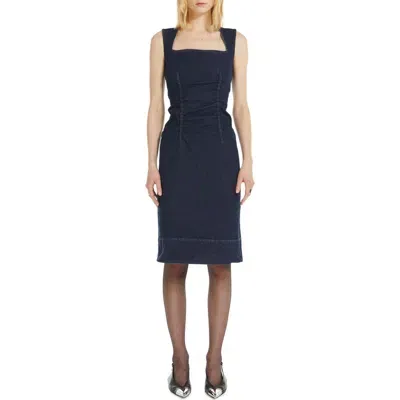 Sportmax Ampex Sleeveless Denim Sheath Dress In Midnight Blue