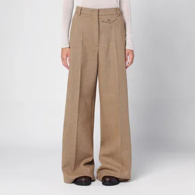 Sportmax Beige Wool Blend Tweed Wide Trousers In Grey