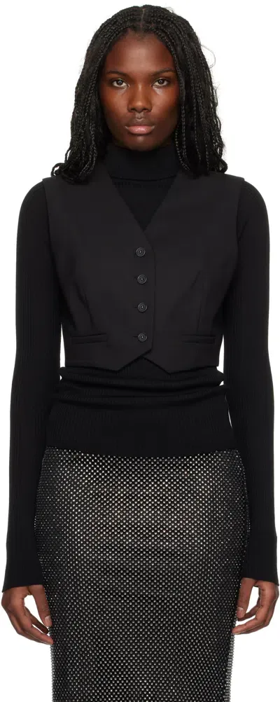 Sportmax Black Cropped Stretch Wool Waistcoat In 003 Black