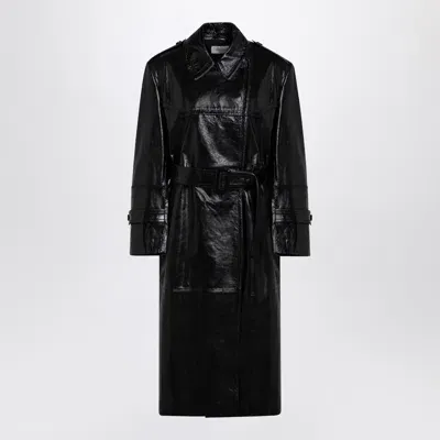 Sportmax Black Trench Coat In Semi-glossy Nappa In White