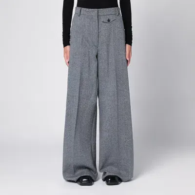 Sportmax Black Wool Blend Tweed Wide Trousers In Grey