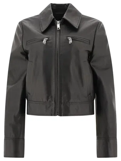 Sportmax Short Leather Jacket For Women In Black