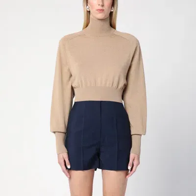 Sportmax Camel-coloured Cropped Turtleneck Sweater In White