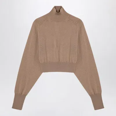 Sportmax Camel-coloured Cropped Turtleneck Sweater In White