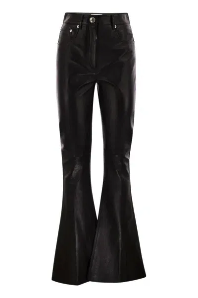 Sportmax Canoa - Nappa Leather 5-pocket Flare Trousers In Black