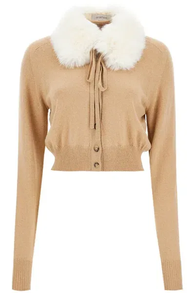 Sportmax Detachable Collar Cardigan In Brown