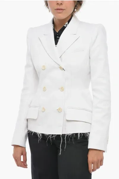 Sportmax Double-breasted Mozart Cotton Blazer With Raw-cut Bottom In White