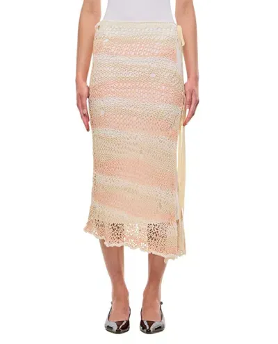 Sportmax Ecuador Crochet Cotton Midi Skirt In Neutrals