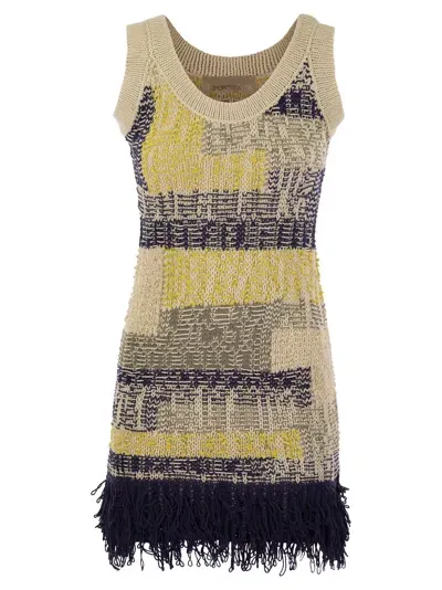 Sportmax Fringed Edege Sleeveless Knitted Dress In Grey