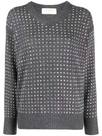 Sportmax Women's Crystal-embellished V-neck Sweater In Medium Grey