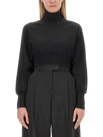 Sportmax 'howl' Cropped Turtleneck Sweater With Ribbed Finish In Black