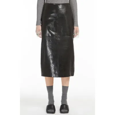 Sportmax Leather Pencil Skirt In Black