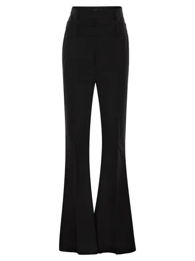 Sportmax Lince Flare Trousers With Customised Double Belt In 003 Black