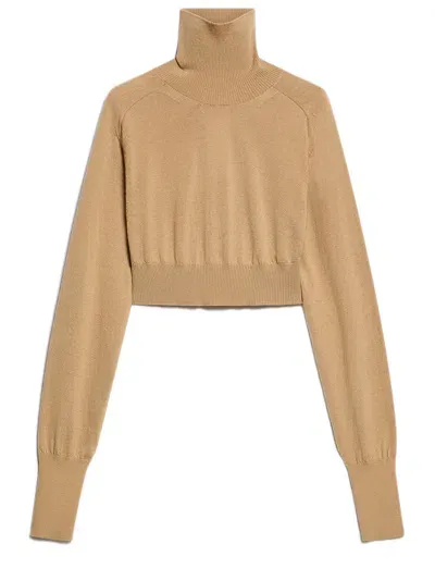 Sportmax Maglia Ululato A Lupetto Cropped In Beige