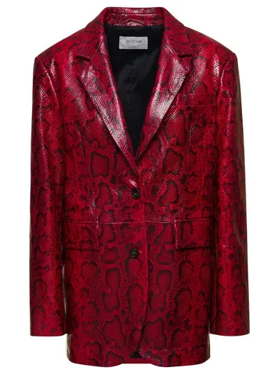 Sportmax Oversized Red Double-breasted Jacket With Python Print In Leather Woman