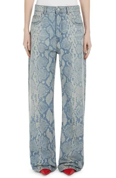 Sportmax Python Print Denim Wide Leg Jeans In Midnight Blue