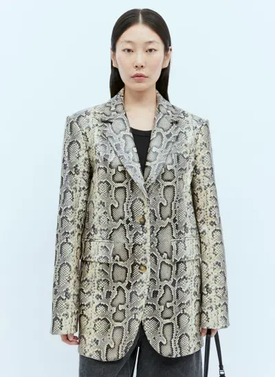 Sportmax Python-print Oversized Leather Blazer In Brown