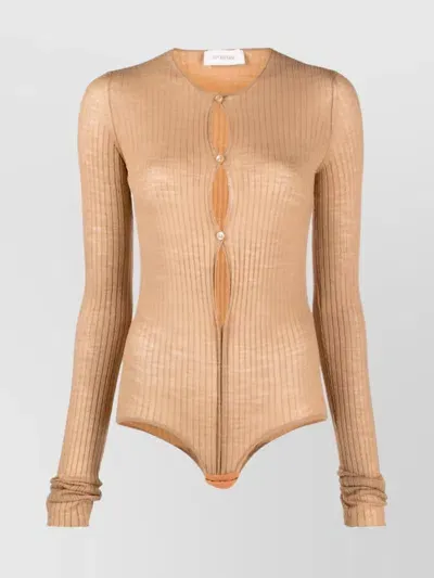 Sportmax Ribbed-knit Button-up Bodysuit In Neutrals