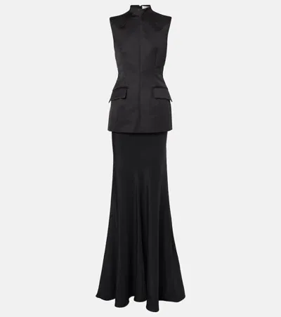 Sportmax Satin And Crêpe De Chine Gown In Black